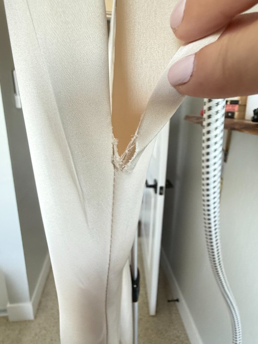 VICI Ivory Satin Maxi Dress | Size Small | Elegant Deep V Gown - Picture 6 of 10
